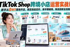 TikTok Shop跨境小店运营实战课，新手从0到1落地开店，搞定选品定价、新手期破局、物流回款全流程