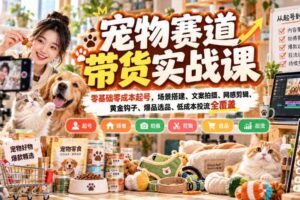 宠物赛道带货实战课，零基础零成本起号，场景搭建、文案拍摄、网感剪辑、黄金钩子、爆品选品、低成本投流全覆盖