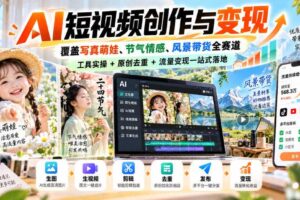 AI短视频创作与变现，覆盖写真萌娃、节气情感、风景带货全赛道，工具实操+原创去重+流量变现一站式落地