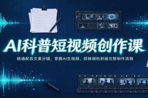 AI科普短视频创作课：精通配音文案分镜，掌握AI生视频，剪辑调色封面完整制作流程