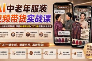 （20198期）AI中老年服装视频带货实战课：无需真人出镜与实景拍摄，掌握AB剧情对话+工厂口播批量出片全流程