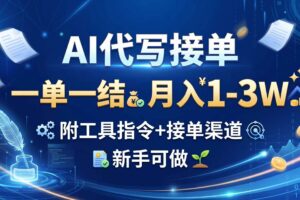 （20343期）AI代写接单，一单一结，月入1-3W，附工具指令+接单渠道，新手可做