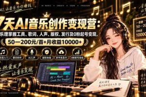 （20442期）AI音乐创作变现营：零乐理掌握工具、歌词、人声、版权、发行及0粉起号变现，50—200元/首+月收益10000+