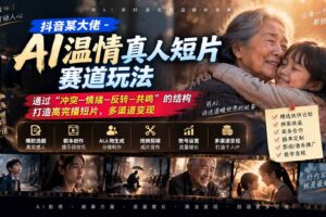 （20538期）抖音某大佬-AI温情真人短片赛道玩法：通过“冲突—情绪—反转—共鸣”的结构打造高完播短片，多渠道变现