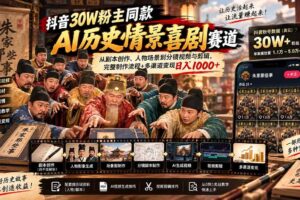 （20613期）抖音30W粉博主同款AI历史情景喜剧赛道：从剧本创作、人物场景到分镜视频与剪辑，完整制作流程+多渠道变现日入1000+