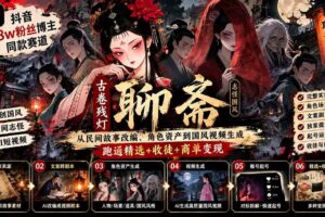 （20667期）抖音58w粉丝博主同款赛道古卷残灯聊斋：从民间故事改编、角色资产到国风视频生成，跑通精选+收徒+商单变现