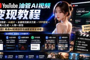 （20649期）YouTube油管AI视频变现教程-更新0926：账号搭建×AI成片×去重限流解决方案×YPP变现×AI真人生成×人物一致性