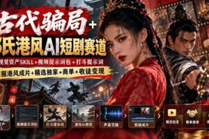 （20684期）古代骗局+邵氏港风AI短剧赛道：配视觉资产SKILL+视频提示词包+打斗提示词，掌握港风成片+精选独家+商单+收徒变现