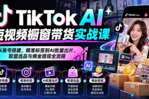 （20725期）TikTok AI短视频橱窗带货实战课：从账号搭建、精准标签到AI批量出片、联盟选品与佣金提现全流程