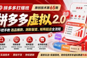 《拼多多打爆班》原创技术第65期，拼多多虚拟2.0，手把手教选品搬款、测款裂变、矩阵起店全流程