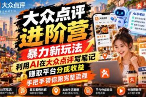 大众点评进阶营，暴力新玩法，利用AI在大众点评写笔记， 賺取平台分成收益，手把手带你跑完整流程