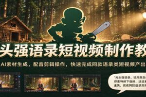 光头强语录短视频制作教程：AI素材生成，配音剪辑操作，快速完成同款语录类短视频产出