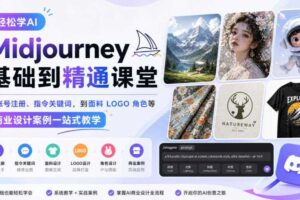 轻松学AI Midjourney基础到精通课堂，从账号注册、指令关键词，到面料LOGO角色等商业设计案例一站式教学