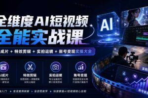 全维度AI短视频全能实战课，AI成片+特效剪辑+实拍运镜+账号变现实操大全