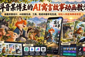 抖音某博主的AI寓言故事动画教学，涵盖封面设计、AI动画生成、工具、低成本薅羊毛生成，轻松入局蓝海赛道变现