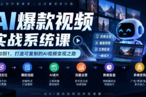 AI爆款视频实战系统课｜赛道定位、爆款选题、AI成片、流量运营、数据复盘、多维变现全链路教学