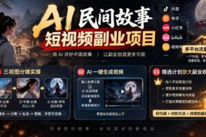 AI民间故事短视频副业项目，多平台流量分成，三视图分镜实操，精选计划放大副业收益