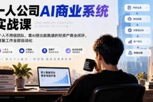 一人公司AI商业系统实战课，一个人不用组团队，靠AI搭出能跑通的轻资产商业闭环，把重复工作全部自动化