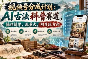 视频号分成计划:AI古法科普赛道,操作简单,流量大,附变现方向