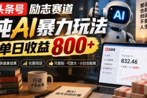 头条号励志赛道，纯AI暴力玩法，单日收益800+，快速拿结果，长期项目
