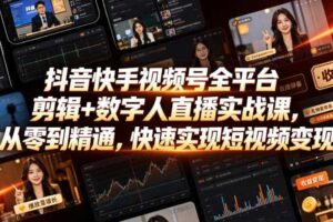 抖音快手视频号全平台剪辑+数字人直播实战课，从零到精通，快速实现短视频变现(更新2026年10月)​