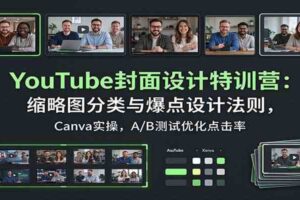 YouTube封面设计特训营：缩略图分类与爆点设计法则，Canva实操，A/B测试优化点击率