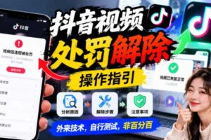 抖音视频处罚解除操作指引,外来技术,自行测试,非百分百