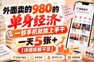 外面卖的980的单身经济，一部手机就能上手干，一天5张+【详细拆解干货】