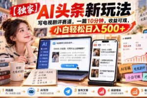 【独家】AI头条新玩法，写电视剧评赛道，一篇10分钟，收益可观，小白轻松日入500+