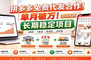 拼多多免费代发合作｜单月破万！长期稳定项目，名额有限