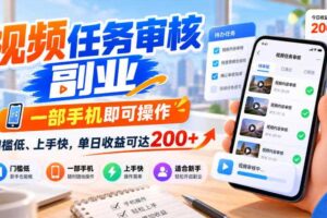 视频任务审核副业，一部手机即可操作，门槛低、上手快，单日收益可达200+【揭秘】