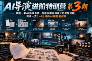 AI导演进阶特训营第3期，掌握一套AI导演系统，跑通从剧本到成片的完整流程，完成一支3~4分钟的AI精品剧成片（附1、2期）
