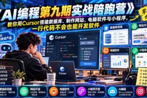 【无水印】《AI编程第九期实战陪跑营》教你用Cursor搭建数据库、制作网站、电脑软件与小程序,一行代码不会也能开发软件