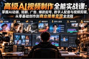 高级AI视频制作全能实战课:掌握AI动画、短剧、广告、爆款起号、数字人配音与视频剪辑,从零基础创作到商业接单变现全流程