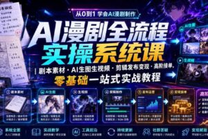 AI漫剧全流程实操系统课|剧本素材・AI生图生视频・剪辑发布变现・高阶接单,零基础一站式实战教程(更新1027)