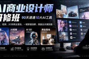 AI商业设计师研修班，90天速通10大AI工具，从绘图、视频、3D到商业落地，一键掌握涨薪、做副业关键技能