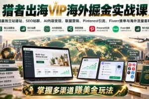 猎者出海VIP海外掘金实战课:涵盖独立站、SEO站群、AI变现、联盟营销、Pinterest引流、Fiverr接单与海外流量套利,掌握多渠道賺美金玩法