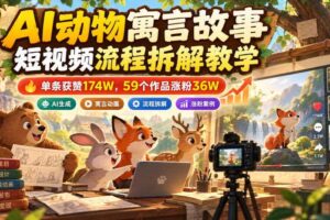 AI动物寓言故事短视频流程拆解教学，单条获赞174W，59个作品涨粉36W
