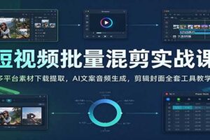 短视频批量混剪实战课：多平台素材下载提取，AI文案音频生成，剪辑封面全套工具教学