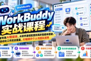 WorkBuddy实战课程，搭建专属AI智能体，从软件基础配置到高阶智能体搭建、自动化工作流全覆盖，大幅提升个人与团队效率