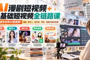 AI漫剧短视频+零基础短视频全链路课，一套课学多种AI短视频！漫剧、数字人、脱口秀、带货、情感文案全实操