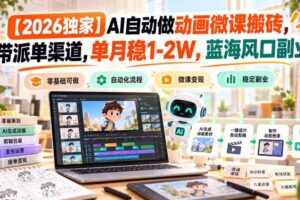 【2026独家】AI自动做动画微课搬砖，带派单渠道，单月稳1-2W，蓝海风口副业【揭秘】