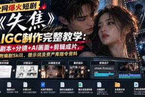 （20805期）全网爆火短剧《失焦》AIGC制作完整教学：剧本+分镜+AI画面+剪辑成片，附编剧Skill、提示词及资产库指令资料