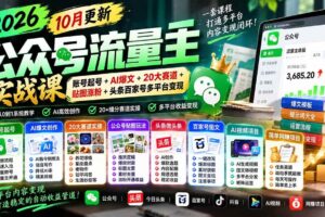 （20878期）2026公众号流量主实战课-10月更新：账号起号+AI爆文+20大赛道+贴图涨粉+头条百家号多平台变现