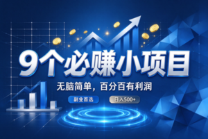 （20868期）9个必赚的小项目，超级无脑简单，百分百赚米的，副业首选，日收500+