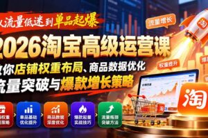 （20952期）从流量低迷到单品起爆：2026淘宝高级运营课教你店铺权重布局、商品数据优化、流量突破与爆款增长策略