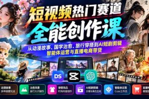 （20956期）短视频热门赛道全能创作课：从动漫故事、国学治愈、旅行穿搭到AI短剧剪辑、智能体运营与直播电商带货