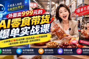 (20994期)外面卖999元的AI零食带货爆单实战课|一分钟卖67单玩法拆解+食品选品+AI开箱视频+超市抢购+混剪去重+自然流转化