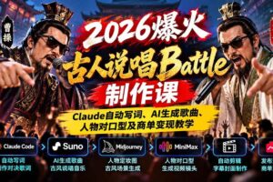 （21059期）2026爆火古人说唱Battle制作课：Claude自动写词、AI生成歌曲、人物对口型及商单变现教学