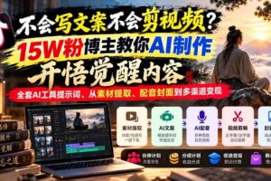 （21085期）不会写文案不会剪视频？15W粉博主教你AI制作开悟觉醒内容，全套AI工具提示词、从素材提取、配音封面到多渠道变现